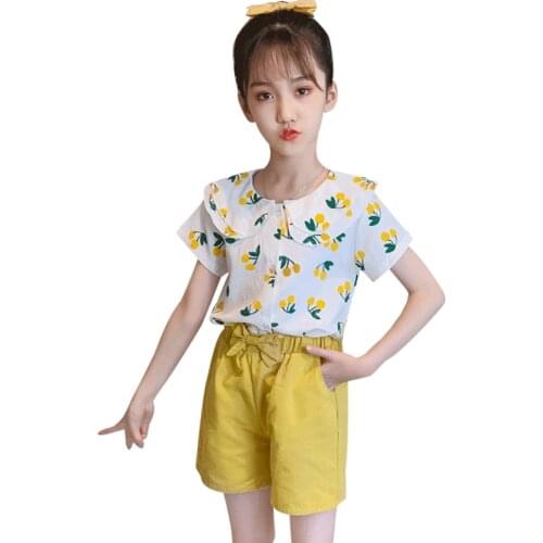 Kids Clothes Girls Cherry Tshirt + Short Girls Outfits Summer Clothes For Teenage Girls Casual Childrens Clothing