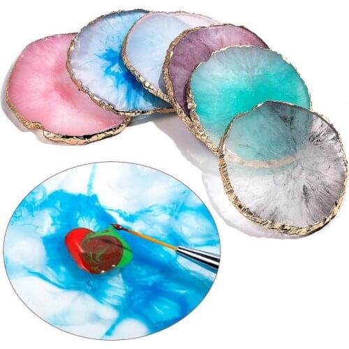 1PC Resin Mixing Drawing Paint Plate Pad Round Resin Nail Color Palette Golden Edge Manicure Display Shelf Nail Art Tools