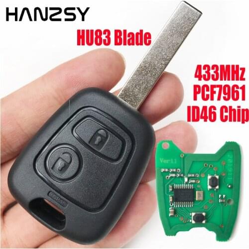 2 Buttons 433Mhz PCF7961 ID46 Chip For PEUGEOT 307 Complete Car Remote Key HU83 Blade