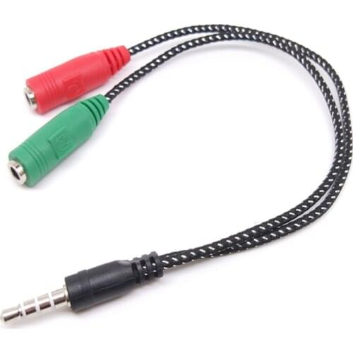 2 In 1 Cable Adapter Splitter 3.5mm Audio Earphone Headset to 2 Female Jack Headphone Mic Audio Cable for PC