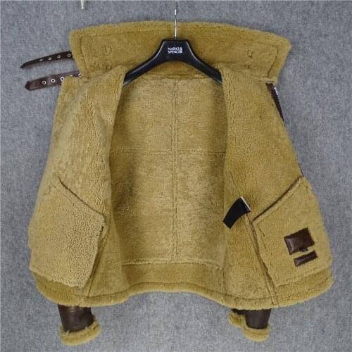 2020 Dark Brown Men Winter Thick B3 Bomber Shearling Plus Size XXXXL Genuine Sheepskin Russian Warm Military Leather Coat