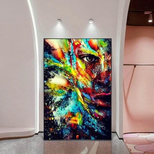 Abstract Colorful Half Face Canvas Art Posters And Prints Paint on Face Canvas Paintings On the Wall Art Pictures Home Decor