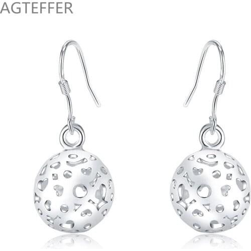 AGTEFFER 925 Sterling Silver Hollow Round Heart Earrings For Women Wedding Jewelry New Trendy Earrings
