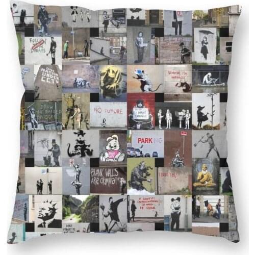 Banksy Street Graffiti Cushion Cover 45x45cm Decoration 3D Print London Pop Art Throw Pillow for Car Two Side