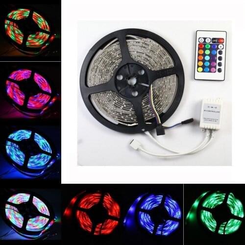 Free Shipping 3528 RGB led strip light 5M 300SMD led stripe 24keys SMD IR Remote Controller