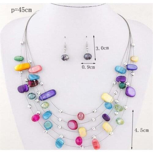 Bohemian Handmade Multilayer Crystal Cross Shell Choker Pendant Necklace Earring Women Jewelry Set For Bridal Wedding Party Gift