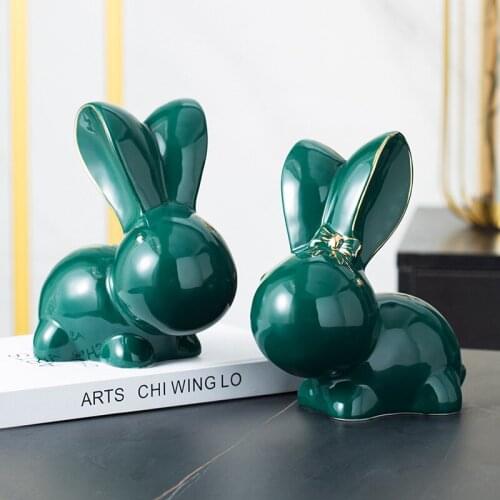 Modern Light Luxury Ceramic Crafts Bunny Sculpture Decoration Home Decor Living Room Bedroom Desktop Creative Ornaments