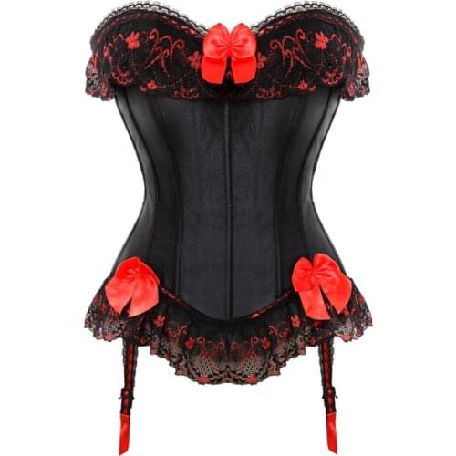 Palace Fashion Lace Macrame Satin Bowknot Ladies Overbust Corset Top Plus Size Body Shapewear S-6XL