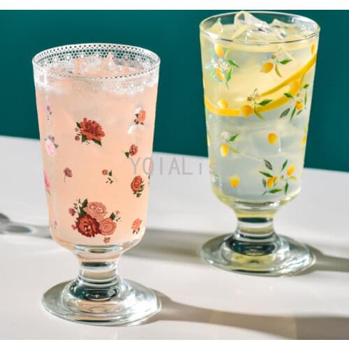 Creativity 280ml Romantic Iris Rose Snifter Multi-Purpose Wine Glass Small Goblet Cocktail Coke Juice Gift Wine Set