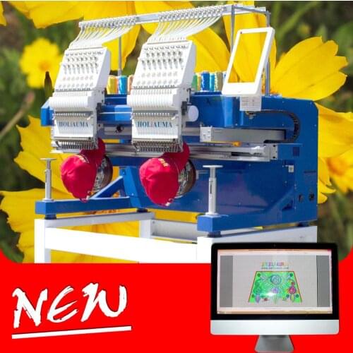China 10 years service ! Software free computer t-shirt uniform cap embroidery machine two head 15 color embroidery machine