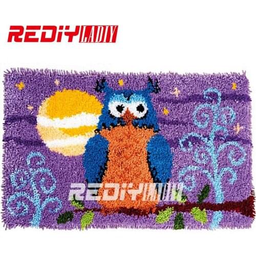 DIY Carpet Rug Owl with Moon Latch Hook Rug Kits Crocheting Tapestry 100% Acrylic Yarn Cushion Set for Embroidery Unfinished Mat