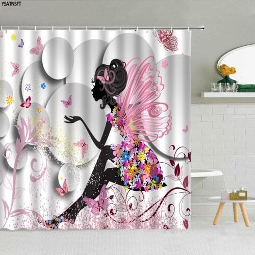 3D Creative Butterfly Girl Theme Shower Curtain Flower Plant Art Modeling Design Fabric Home Bathroom Decor Curtains With Hooks