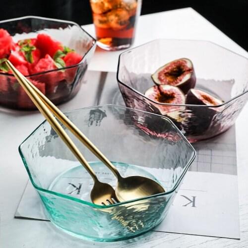 Creative hammered octagonal glass bowl salad bowl kitchen cooking mixing bowl household transparent glass fruit dessert bowls