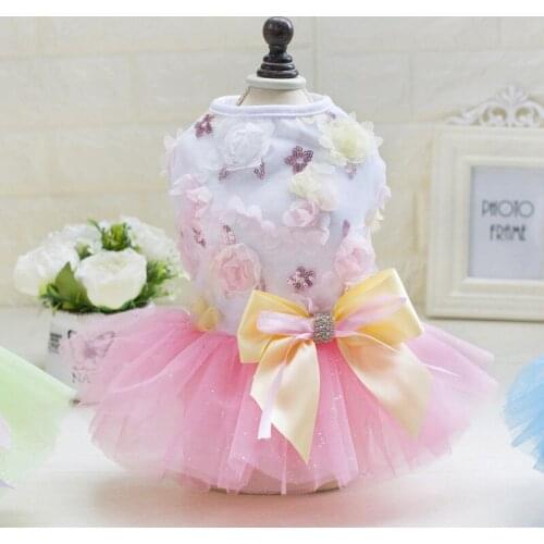 Dog Lace Striped Skirt Cute Dog Girls Dress Spring Summer Pet Cat Polyester Vest Wedding Holiday Clothes