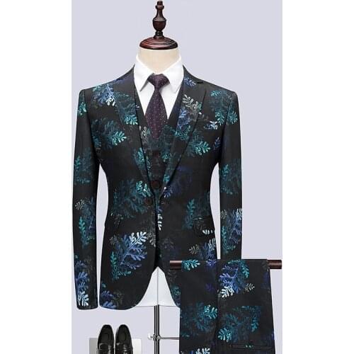 Jackets+Vest+Pant) 2021 Brand clothing Men high-grade Blazers 3 PCS/Male slim Printed bridegroom dress business suit Tuxedo 6XL