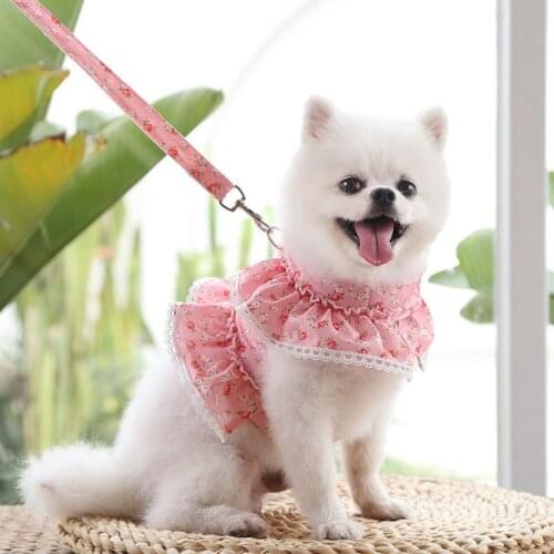 Cute Dog Harness Vest Breathable Dog Harness Sweet Clothes Leash for Dogs Cats Puppy Collar Cat Pet Dog Floral Print Chest Strap