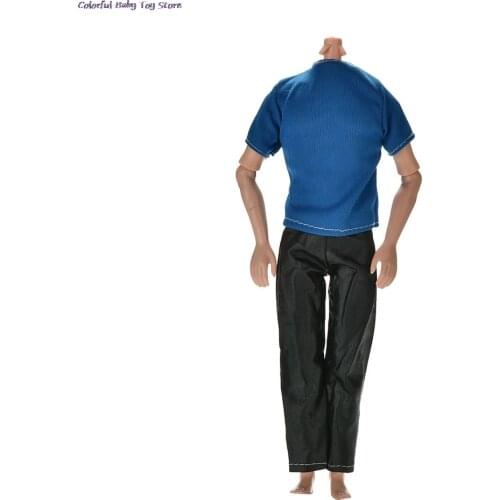 Fashion 1 Set= Blue T-shirt+ Black Pants Suits For Ken Dolls Clothing For Girls Toy Gifts Handmade