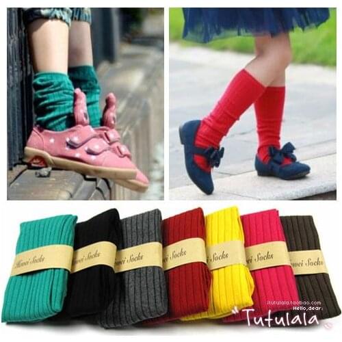 Fashion 1-7 years old candy color striped knee-high socks unisex heap heap socks children socks 3 pairs/lot mix wholesale