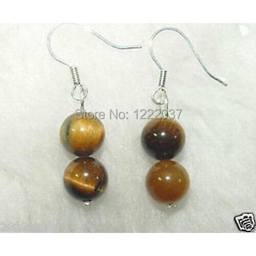 Natural 925 sterling silver hook 8mm Tiger Eye Beads Earring