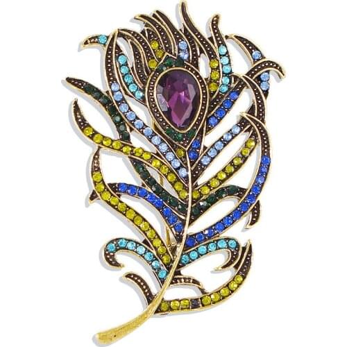 2021 New Retro Peacock Feather Animal Brooch QZ0161 Halloween Decoration Color Corsage Elegant Jewery Accessories