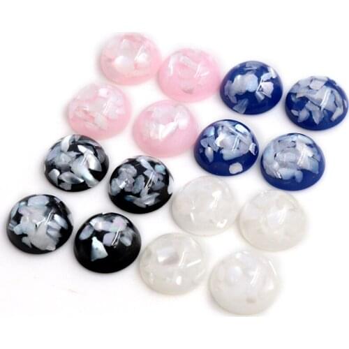 New Style 40pcs 8/10/12mm 4 Colors Built-in Real Shells Style Flat back Resin Cabochons Fit 8/10/12mm Cameo Base Cabochons