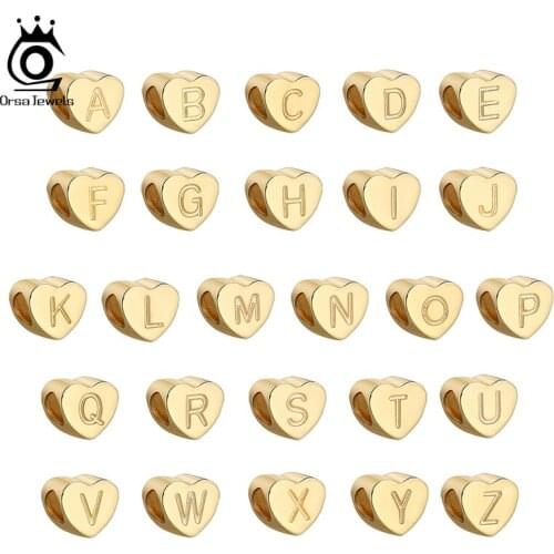 ORSA JEWELS 925 Sterling Silver Fashion Letter A-Z Gold Beads Charm fit Original Bracelet Necklace Woman DIY Jewelry Making CB31