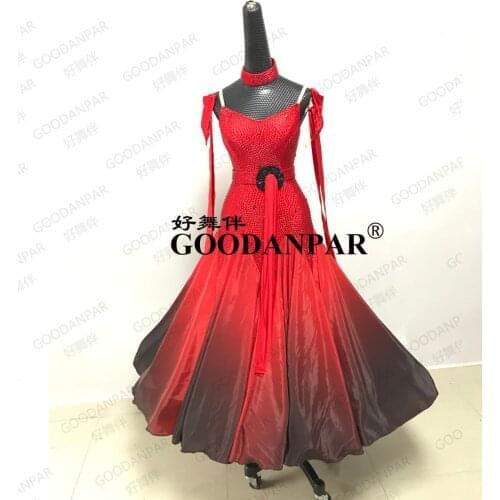 Ballroom dance dress gradation red and black standard ballroom dress ballroom skirt V-neck Sleeveless red