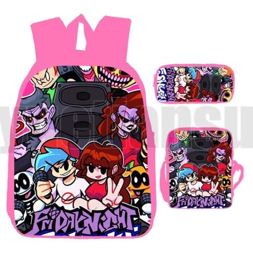 Hot Game Pink Fnf Backpack 3D Print Friday Night Funkin Bag Anime 3 Pcs/Set Teenager Laptop Book Bag Harajuku Back To School