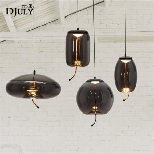 Postmodern designer Smoke gray glass oval pendant lights for villa living room bedroom luxury suspension luminaire led hang lamp