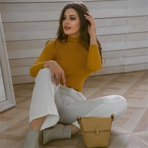 MUICHES Casual Solid Bodycon Sweater Female Turtleneck Long Sleeve Slim Knitted Pullover 2021 For Women Home Clothing