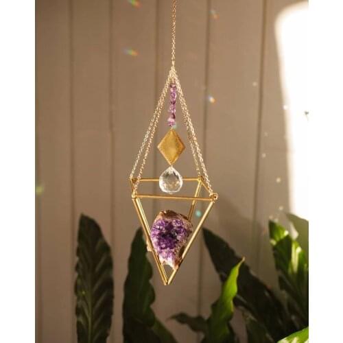 Purple Amethyst Crystal Moon Sun Catcher Boho Home Decor Rainbow Maker for Window Suncatcher Wall Decor Witchy Fairy Core Prism