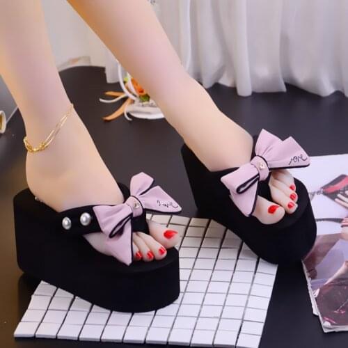 2021 Casual Sandals Women Wedges Sandals Ankle Buckle Open Toe Bow Platform Slippers Women Summer Shoes Fashion Flip Flop
