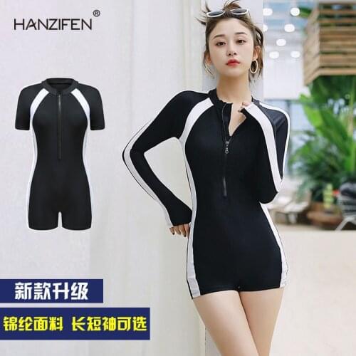 Sports one piece swimsuit female conservative new hot spring resort swimsuit 2021 long short sleeve adult swimsuit female
