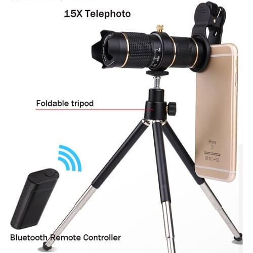 Bluetooth Remote Control Phone Telephoto Lens Universal Optical Zoom 15X Zoom Monocular Magnifier Optical Zoom Lens With Tripod