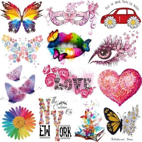 Prajna Butterfly Iron On Transfer Patches For Thermal Fashion Girl Clothes Daisy Stickers Heat Transfer Vinyl Cartoon Applique