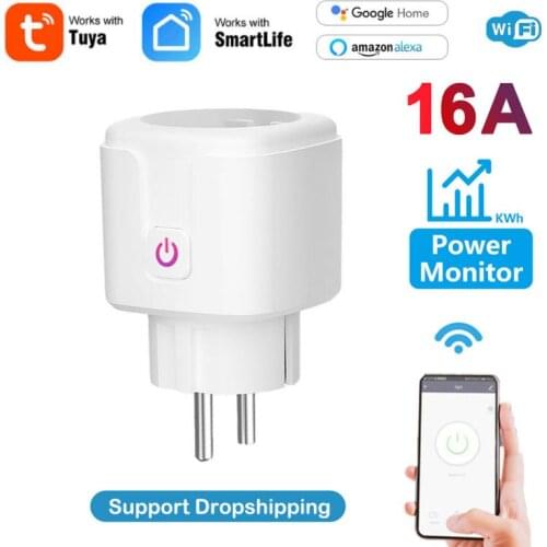 WiFi+BLE Smart Plug Socket EU 16A With Power Monitor Smart Life/Tuya App Remote Control Compatible With Alexa Google Home