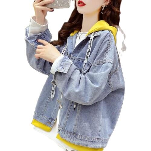 Womens Spring Autumn Vacation Two-Piece Denim Short Jacket 2021 Female New Korean Style Loose Casual Age Denim Blouse Coat A562