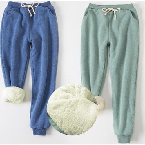 Women Pants Solid Elastic Waist Thick Harem Pants 2021 Winter Korean Version New Lambskin Cashmere Warm Pants Women Trousers