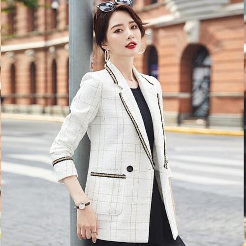 High Quality Casual Office Suit Jacket 2020 New Autumn and Winter Check Double-breasted Ladies Blazer Elegant Top