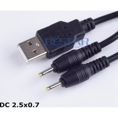 Black 1 in 2 out DC power plug USB A to dual double 2 DC 2.5 mm x 0.7 mm 2.5x0.7mm Barrel Jack charging Power Cable 1m 2A