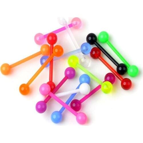 10Pcs/lot Colorful Tongue Piercing 5mm Ball Flexible UV Silicone Acrylic Tongue Nipple Bar Ring Barbell Piercing Body Jewelry
