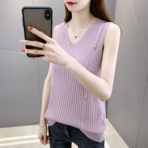 19982 (3 rooms, 2 rows, No. 3) real shot V-neck button Pullover solid color vertical stripe knitted vest 25