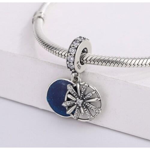 925 Sterling Silver Beautifully Patterned Zircon Charm Bead Snowflake Sapphire Charm Bracelet Fit Original Jewelry Diy Gift