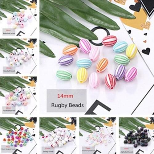 DIY Jewelry Accessories Baseball, Basketball, Football, Rugby, Heart Shape, Smiley Face, Letters, Acrylic Beads*30pcs