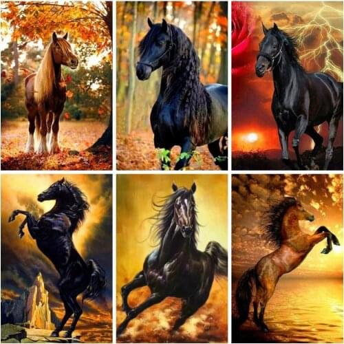 Black Horse 5D Diy Full Diamond Painting Home Decoration Animal Mosaic Sticker Diamond Embroidery Handmade Gift Wall Picture