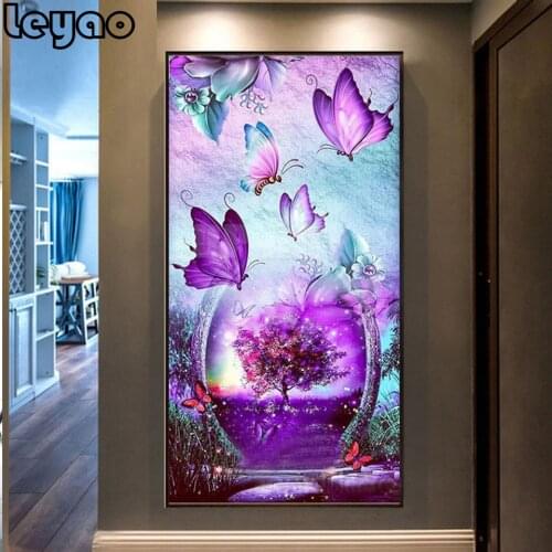 Diamond embroidery purple flowers 5d diy diamond painting,full square round diamond butterfly mosaic 3d Picture art