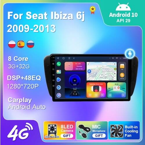 Car Radio Autoradio For Seat Ibiza 6j 2009-2013 Navigation GPS Android 10 Auto Stereo Video Carplay Audio WiFi Automotive Goods