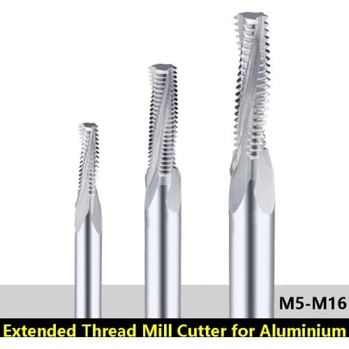 Lengthen Thread Tooth Milling Cutters for Aluminium End Mills Metric ISO Tungsten Carbide Steel M5x0.8 M6x1 M8x1.25 M16x2
