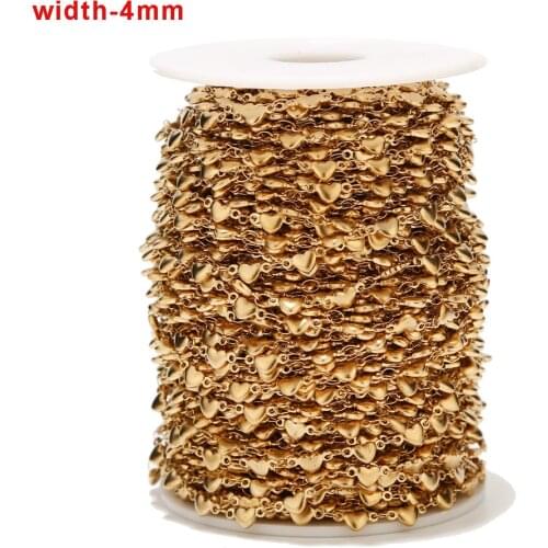 1M/2M/5M/10M 4mm Stainless Steel Heart Gold Link Chain Necklace Bulk Cable Chain DIY For Making Findings Necklace Bracelet Ankle
