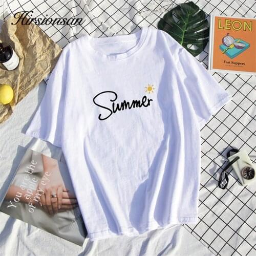 Hirsionsan Letter Print T Shirt Women 2020 Hot Sweet Cotton Tshirts Harajuku Casual Loose Short Sleeve Tees Soft Female Tops